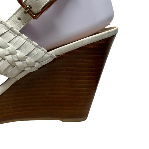 Jack Rogers Tinsely White Leather Whipstitch High Wedge Sandals - Picture 7 of 12